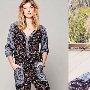 Free People Floral Jumpsuit - Black, Purple, Blue